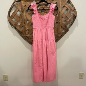 Abercrombie & Fitch Smocked Ruffle Strap Sweetheart Neckline Midi Dress Large T